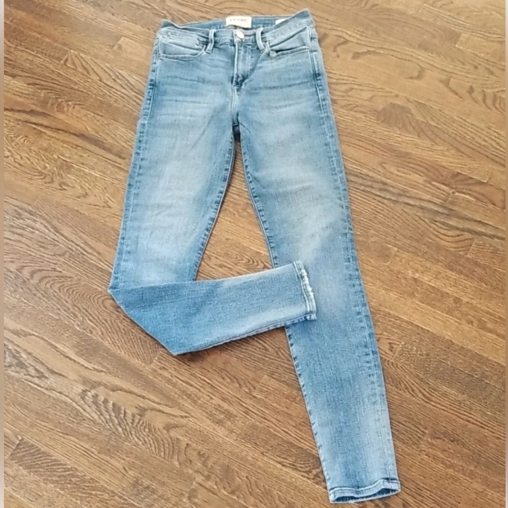 FRAME Le High Skinny Jeans Size 25 Light Blue Faded Wash